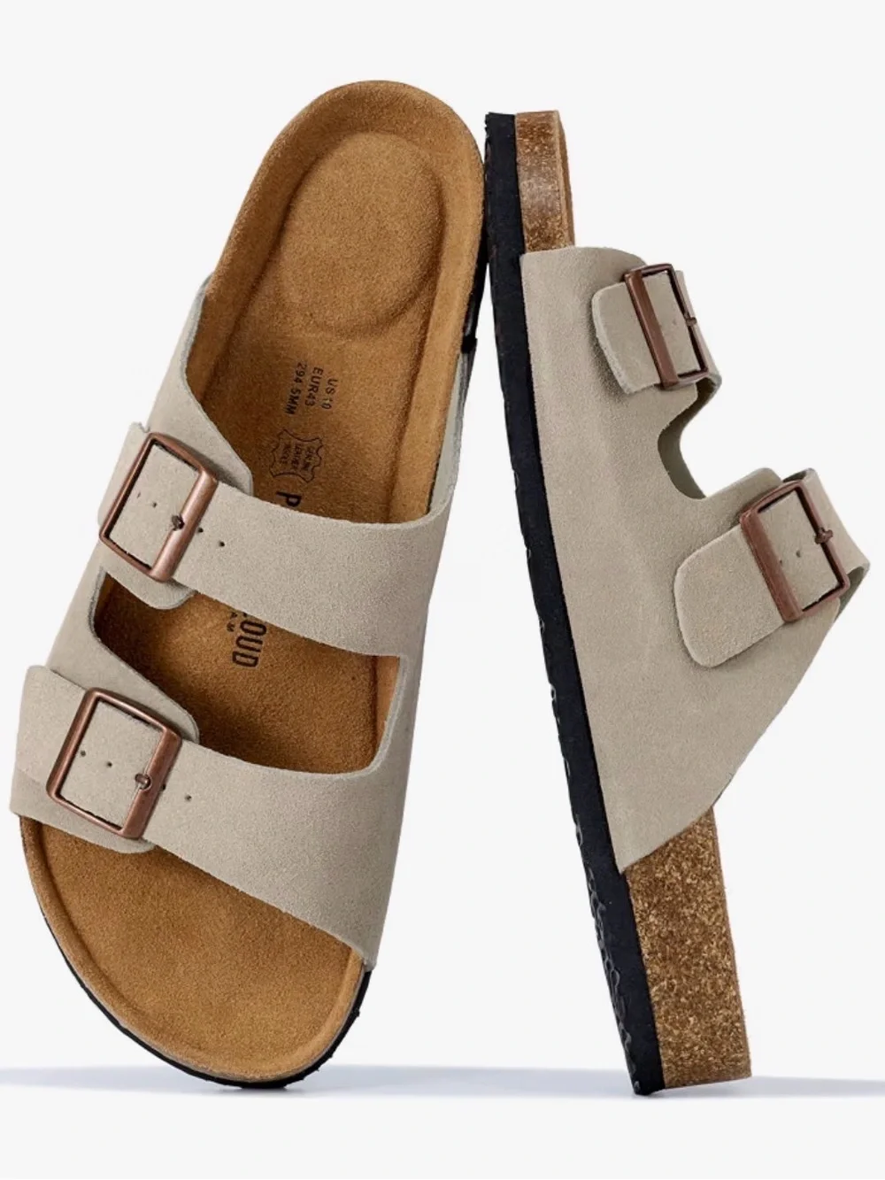 Project cloud drift suede Men's Two-Buckle Slide Sandal in Light Taupe